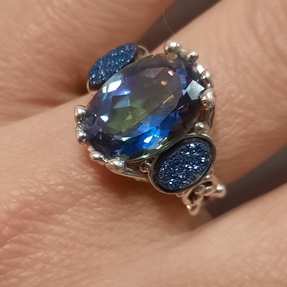 Elegant Blue and Silver Women's Ring Stamped 925  Size 8